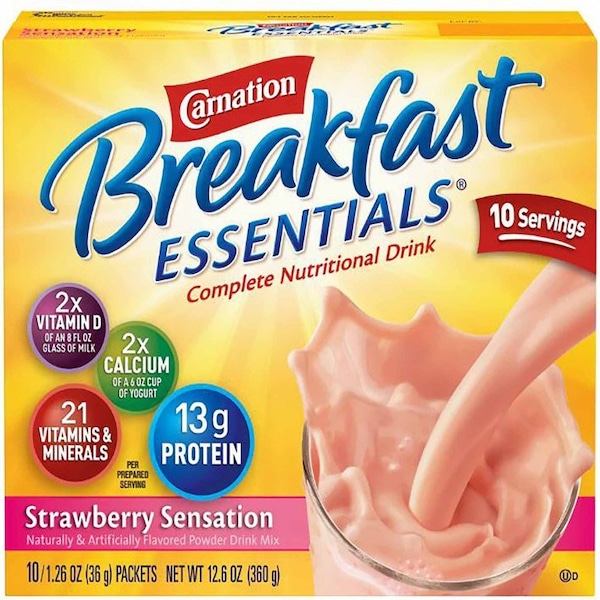 Carnation Breakfast Essentials Oral Supplement Strawberry Sensation Flavor Powder 1.26 oz. Individual Packet, 10PK 00050000486502 - main
